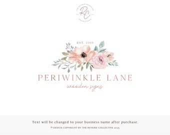 Watercolor Floral Logo, Pastel Logo, Whimsical Logo, Fantasy Logo, Bouquet Logo, Florist Logo, Wedding Logo, Blog Logo, Premade Logo Design