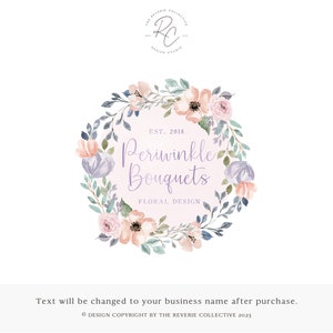 Watercolor Floral Wreath Logo: Premade Feminine Design