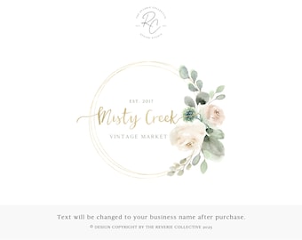 Watercolor Floral Circle Logo: Premade Boutique Branding Design