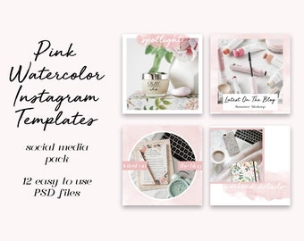 Pink Watercolor Instagram Templates: Social Media Kit (PSD)