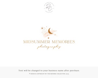 Boho Moon & Stars Logo: Premade Celestial Logo Design