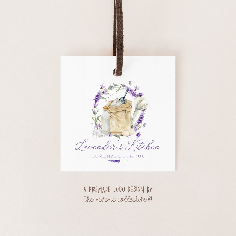 Lavender Bakery Logo Design, Watercolor Kitchen Branding, Rustic ...