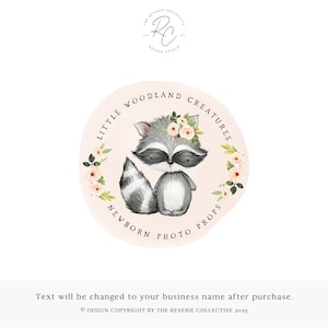 Raccoon Logo, Watercolor Logo, Rustic Logo, Newborn Logo, Photography Logo, Floral Logo, Shop Logo, Premade Logo Design
