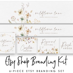 Etsy Shop Set, Etsy Banner, Delicate Wildflower Logo, Branding Kit, Etsy Branding Package, Watercolor Etsy Set, Etsy Shop Banner, Shop Icon