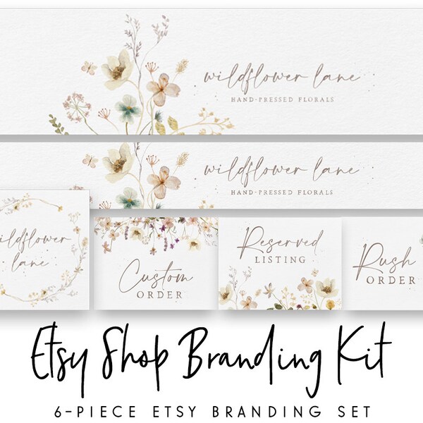 Etsy Shop Set, Etsy Banner, Delicate Wildflower Logo, Branding Kit, Etsy Branding Package, Watercolor Etsy Set, Etsy Shop Banner, Shop Icon