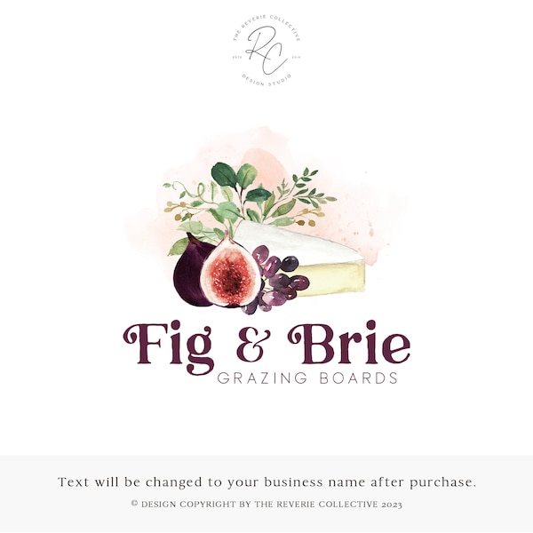 Logo preconfezionato per salumi: design alimentare con brie, fichi, uva ed erbe aromatiche