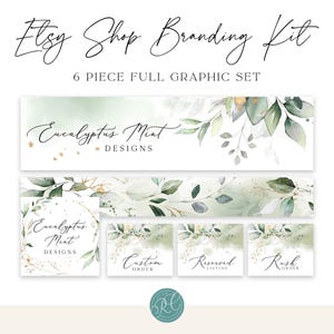 Botanical Etsy Shop Branding Kit: Gold Greenery (Digital Files)