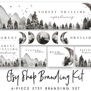 Etsy Shop Set, Etsy Banner, Rustic Moon Logo, Branding Kit, Etsy Branding Package, Mystical Forest Etsy Set, Etsy Shop Banner, Shop Icon image 1