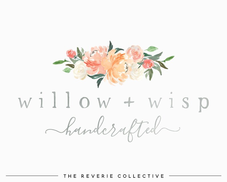 Watercolor Floral Logo Rustic Logo Wildflower Logo Etsy