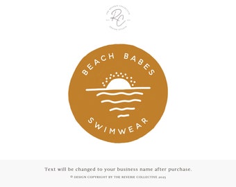 Beach Logo, Sunset Logo, Ocean Logo, Modern Logo, Boho Logo, Round Logo, Nautical Logo, West Coast Logo, Premade Logo Design