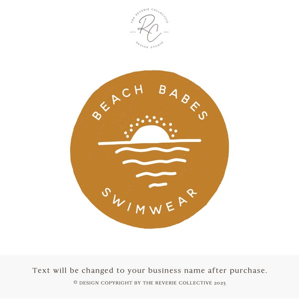 Beach Logo, Sunset Logo, Ocean Logo, Modern Logo, Boho Logo, Round Logo, Nautical Logo, West Coast Logo, Premade Logo Design