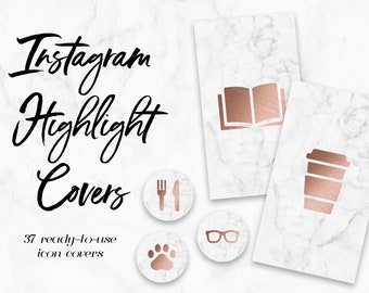 37 Rose Gold on White Marble Instagram Covers, Instagram Story Highlight Icons, iOS App Icons, iPhone Widgets, Instagram Highlights