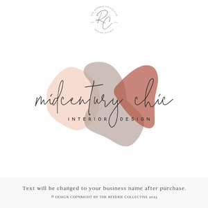 Abstract Neutral Boho Interior Logo, Minimal Midcentury Branding, Modern Organic Boutique Design, Terracotta Blush Studio Brand
