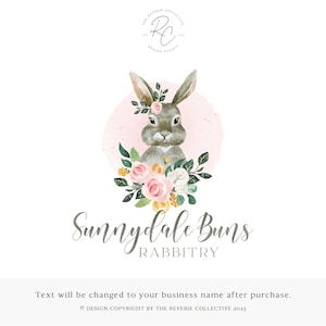 Bunny Logo, Rabbit Logo, Rabbitry Logo, Pet Logo, Animal Rescue Logo, Farm Logo, Watercolor Floral Logo, Farmhouse Logo, Premade Logo Design