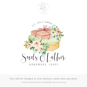 Watercolor Floral Soap Logo: Premade Organic Skincare Branding