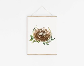 Watercolor Bird Nest Print: Rustic Farmhouse Nursery Art (Digital Download)