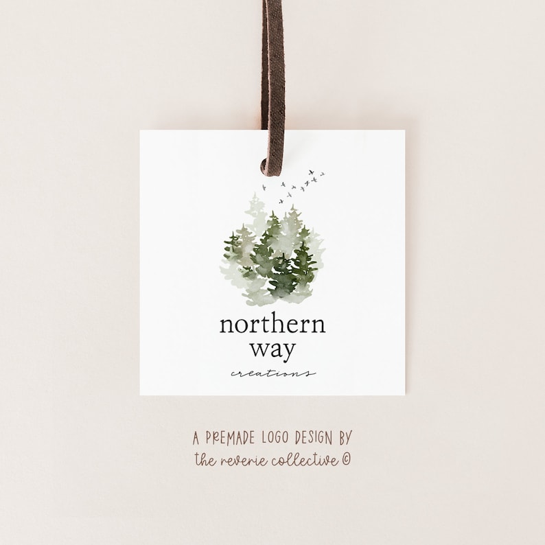 Tree Rustic Logo Watercolor Pine Forest Logo, Woodland Business Branding, Evergreen Tree ...