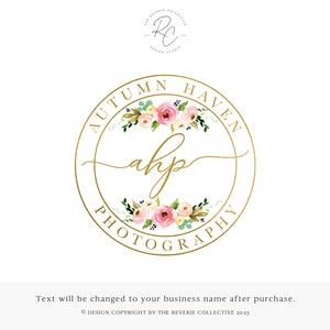 Watercolor Logo, Floral Logo, Circle Logo, Round Logo, Monogram Logo, Photographer Logo, Stamp Logo, Premade Logo Design
