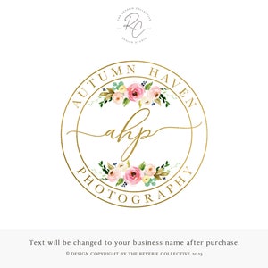 Watercolor Logo, Floral Logo, Circle Logo, Round Logo, Monogram Logo, Photographer Logo, Stamp Logo, Premade Logo Design