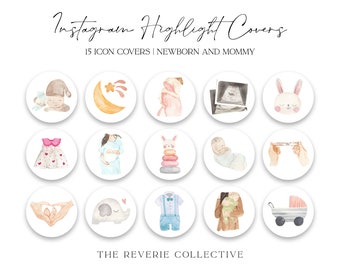 15 Watercolor Baby Maternity Instagram Covers, Instagram Story Highlight Icons, iOS App Icons, iPhone Widgets, Instagram Highlights