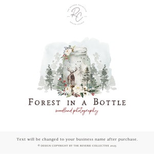 Forest Logo, Woodland Logo, Deer Logo, Rustic Logo, Farmhouse Logo, Watercolor Floral Logo, Winter Logo, Premade Logo Design