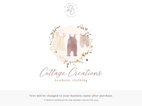Watercolor Baby Clothing Line Logo, Cottagecore Boutique Branding, Floral Newborn Apparel Marketing, Rustic Handmade Fashion Design Kit