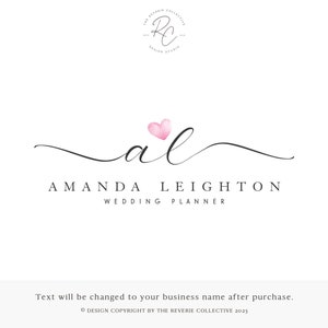 Elegant Wedding Planner Logo, Feminine Monogram Branding, Script Initial Boutique Marketing, Pink Heart Ceremony Design, Luxury Chic Brand