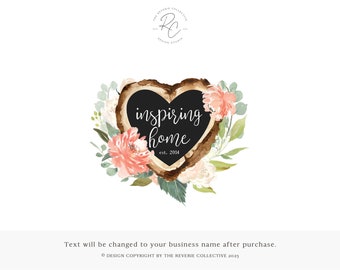 Logo de tranche de bois, logo coeur, logo de ferme, logo rustique, logo nature, logo floral, logo aquarelle, création de logo premade