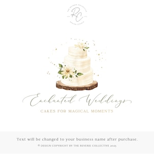 Wedding Cake Logo, Bakery Logo, Rustic Wedding Logo, Watercolor Floral Logo, Elegant Logo, Romantic Logo, Feminine Logo, Premade Logo Design