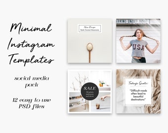 Pack de modèles Instagram - 12 modèles minimaux - Kit Photoshop pour réseaux sociaux pour les blogueurs, les petites entreprises, les influenceurs et les créatifs