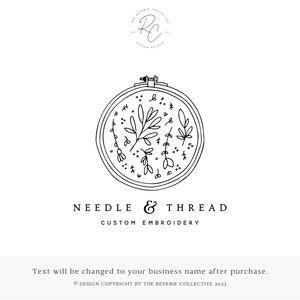 Embroidery Logo, Needlework Logo, Needle Logo, Thread Logo, Sewing Logo, Farmhouse Logo, Line Art Logo, Fine Art Logo, Premade Logo Design