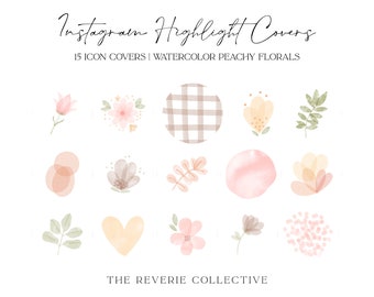 15 Peachy Watercolor Floral Instagram Covers, Instagram Story Highlight Icons, iOS App Icons, iPhone Widgets, Instagram Highlights, Template