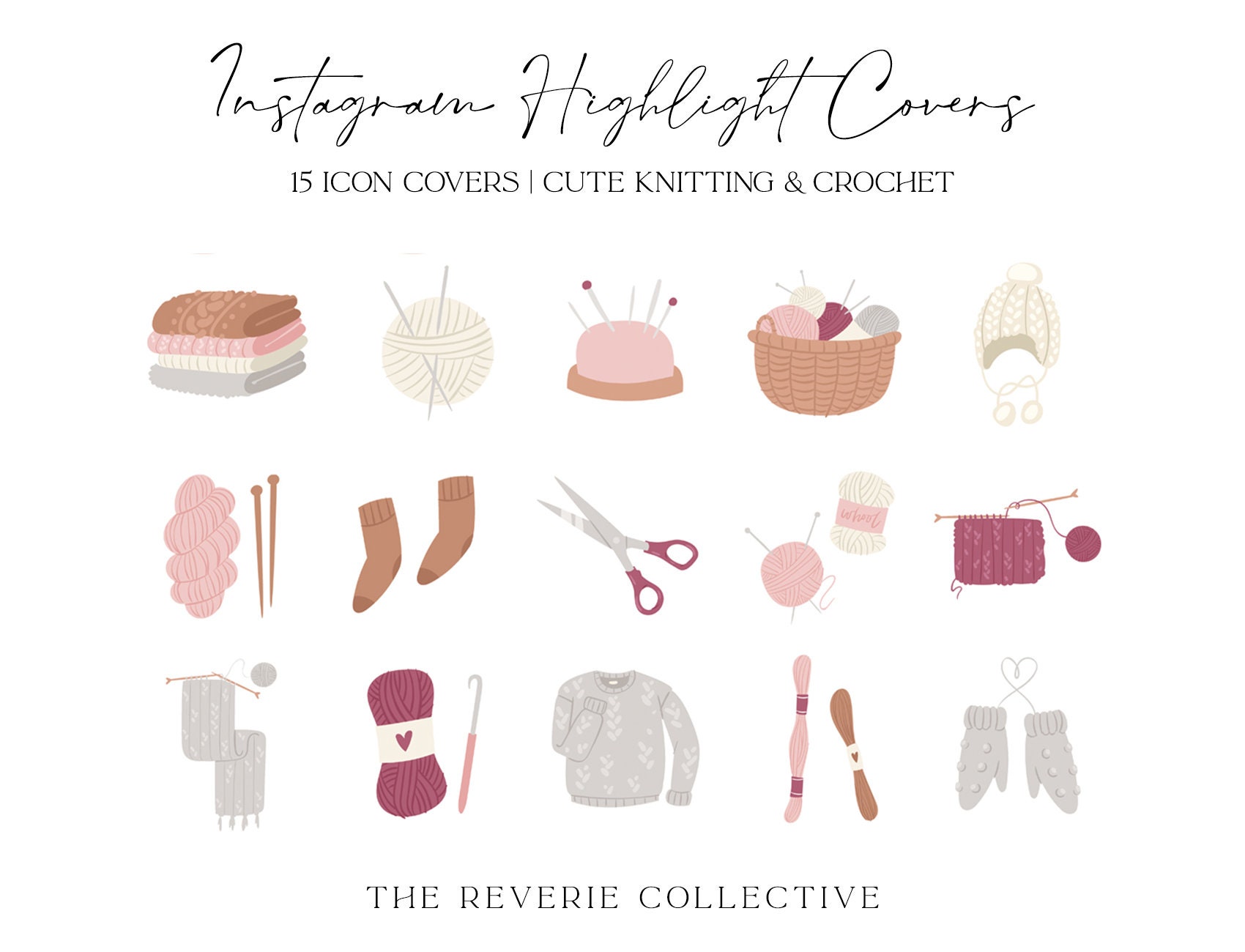15 Cute Knitting & Crochet Instagram Covers, Craft Instagram Story Highlight Icons, iOS App Icons, iPhone Widgets, Instagram Highlights