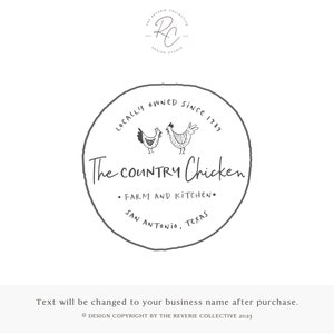 Chicken Logo, Hen Logo, Rustic Logo, Farmhouse Logo, Country Farm Logo, Round Logo, Hand Drawn Logo, Homestead Logo, Premade Logo Design