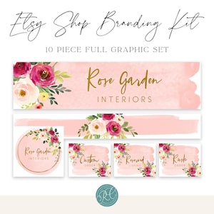 Branding-Kit für Etsy-Shops mit Aquarell-Rosengarten (Digitaler Download)