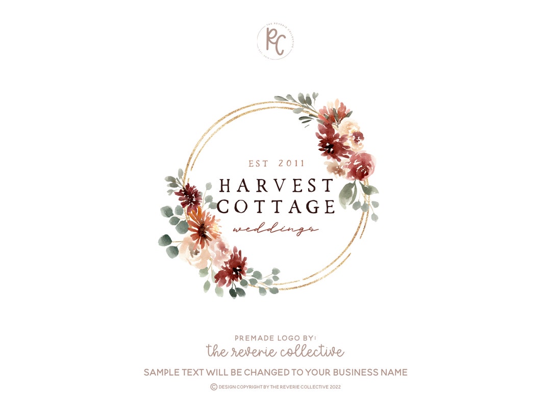 Autumn Logo Floral Bouquet Logo Gold Foil Logo Round Logo - Etsy