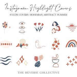 Instagram Highlight Covers, Bohemian Abstract Story Icons, Summer Sunset Buttons, Desert Rainbow Graphics, Retro Modern Branding Kit