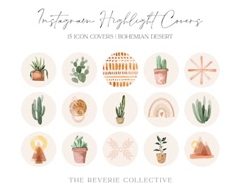 Boho Desert Cactus Instagram Highlight Icons: Watercolor App Icons (Digital Download)