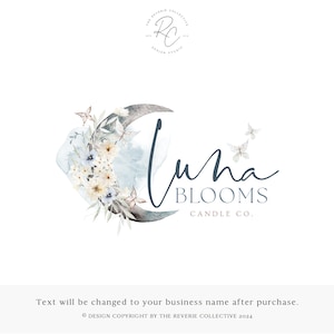 Florales Crescent Moon Logo, Luna Moth Logo, Aquarell Schmetterling Logo, dunkles Moody Logo, Celestial Sky Logo, Boho Logo, Vorgefertigtes Logo Design
