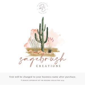 Logo Cactus, Logo Piante del Deserto, Logo Boho, Logo Occidentale, Logo Paesaggio Acquerello, Logo Tropicale, Logo Boho, Design Logo Premade