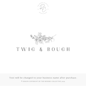 Minimalist Botanical Logo Design, Rustic Woodland Branding, Vintage Nature Watermark, Elegant Cottagecore Studio Brand, Neutral Floral Shop