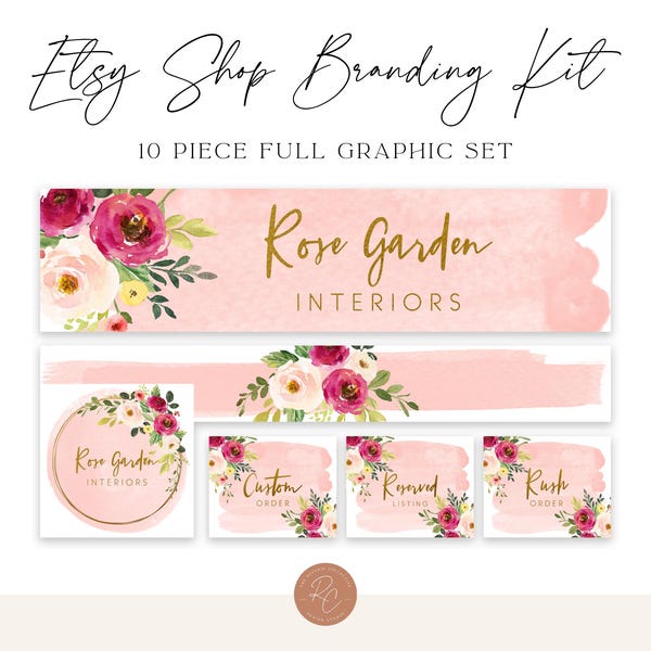 Watercolor Rose Garden Etsy Shop Branding Kit (Digital Download)