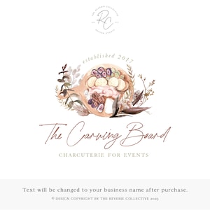 Watercolor Charcuterie Board Logo: Premade Food & Catering Design