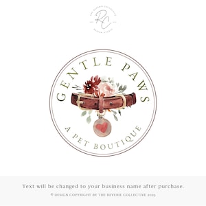 Watercolor Floral Pet Collar Logo: Premade Logo Design
