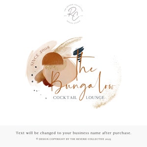Abstract Boho Logo Design, Modern Brushstroke Branding, Neutral Sunset Watermark, Luxe Cocktail Lounge Brand Studio, Groovy Retro Shop