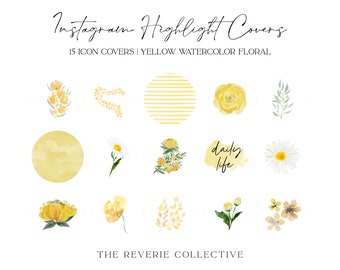 15 Yellow Watercolor Floral Instagram Covers, Instagram Story Highlight Icons, iOS App Icons, iPhone Widgets, Instagram Highlights, Template
