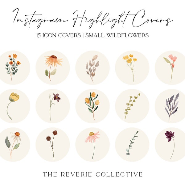 15 Wildflower Botanical Watercolor Instagram Covers, Instagram Story Highlight Icons, iOS App Icons, iPhone Widgets, Instagram Highlights