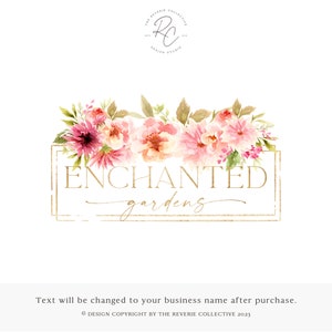 Watercolor Floral Bouquet Logo: Premade Dahlia & Peony Design