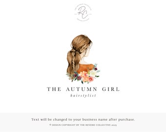 Logo aquarelle, logo fille, logo cheveux, logo blog, logo coiffeur, logo ferme, logo floral, création de logo premade