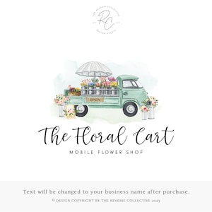 Blumen-LKW-Logo, Blumenwagen-Logo, Aquarell-Blumenlogo, Floristen-Logo, Hochzeitslogo, Blog-Logo, Vintage-Truck-Logo, vorgefertigtes Logo-Design